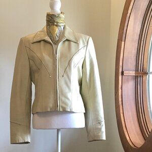 VTG Western CRIPPLE CREEK Studded Cream Leather Arena Jacket, Retro, c1980s